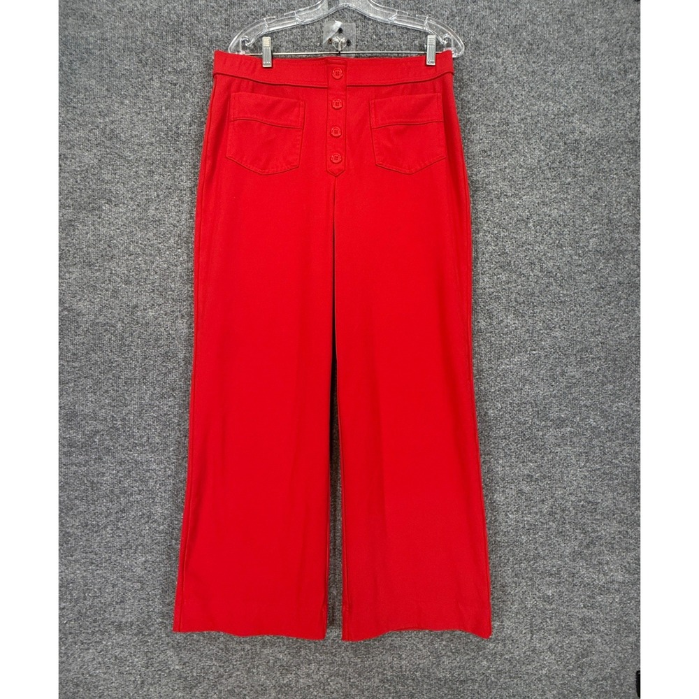 Halara Pants Women XL Red High Waisted Wide Leg Button Fly Stretch Casual Flare